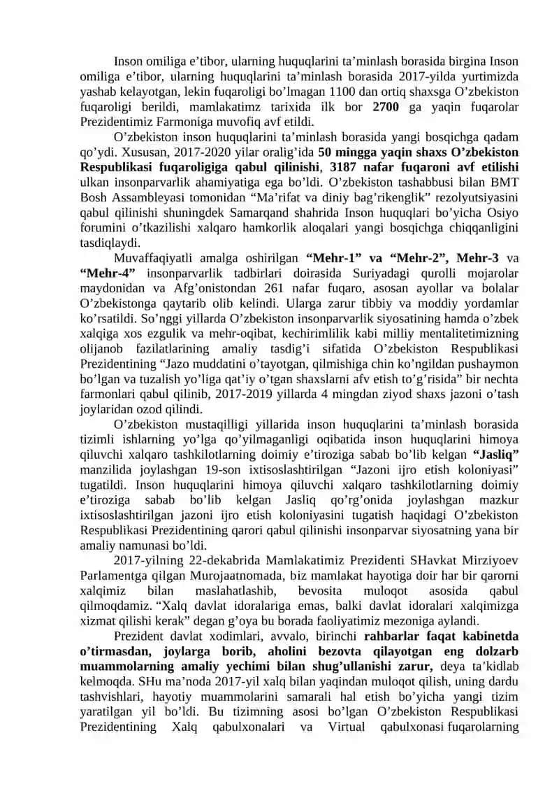 Yangi O’zbekiston strategik taraqqiyotning yangi bosqichida 2