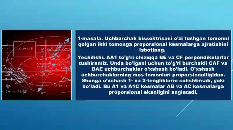 Oʻxshashlik alomatlarining isbotlashga doir masalalarga tatbiqlari 2