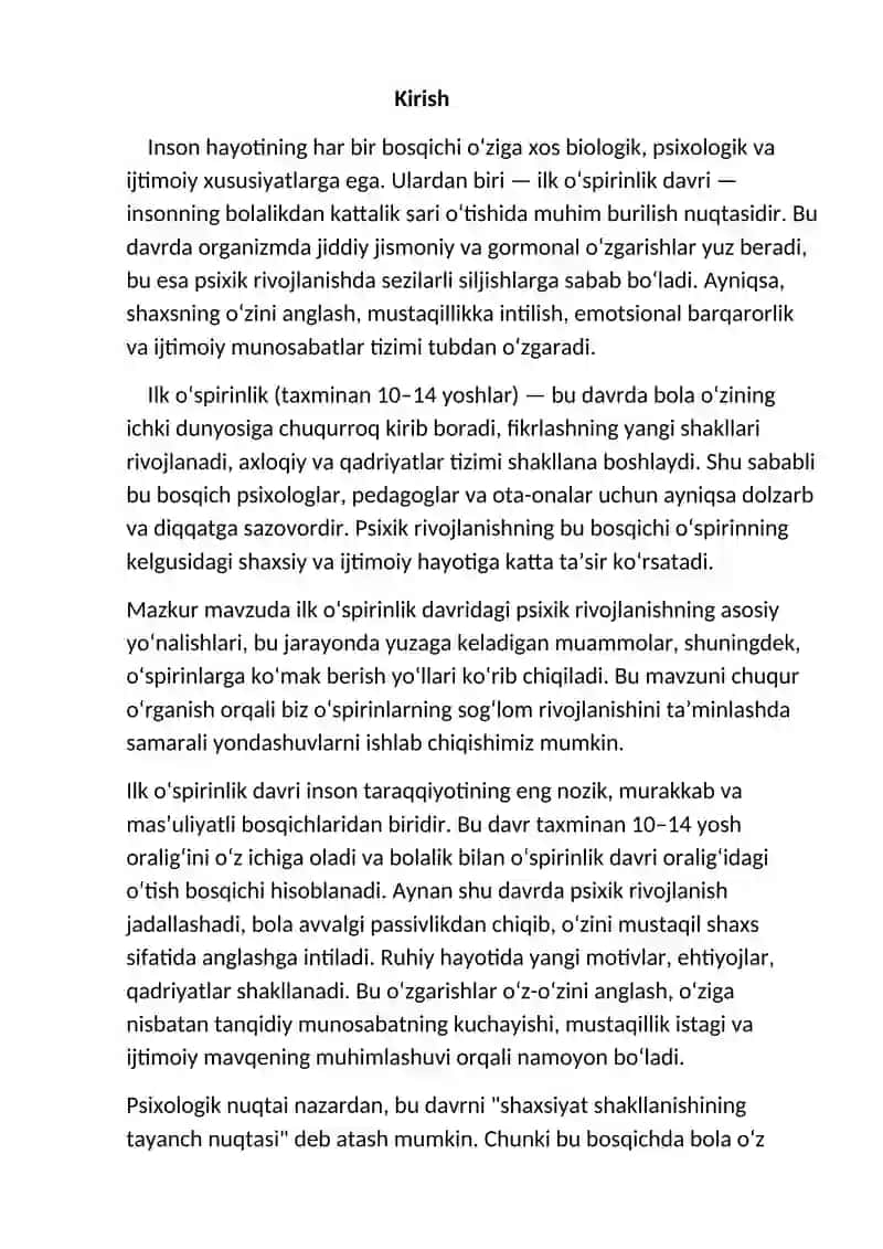 Ilk o'spirinlik davrida psixik rivojlanish 2