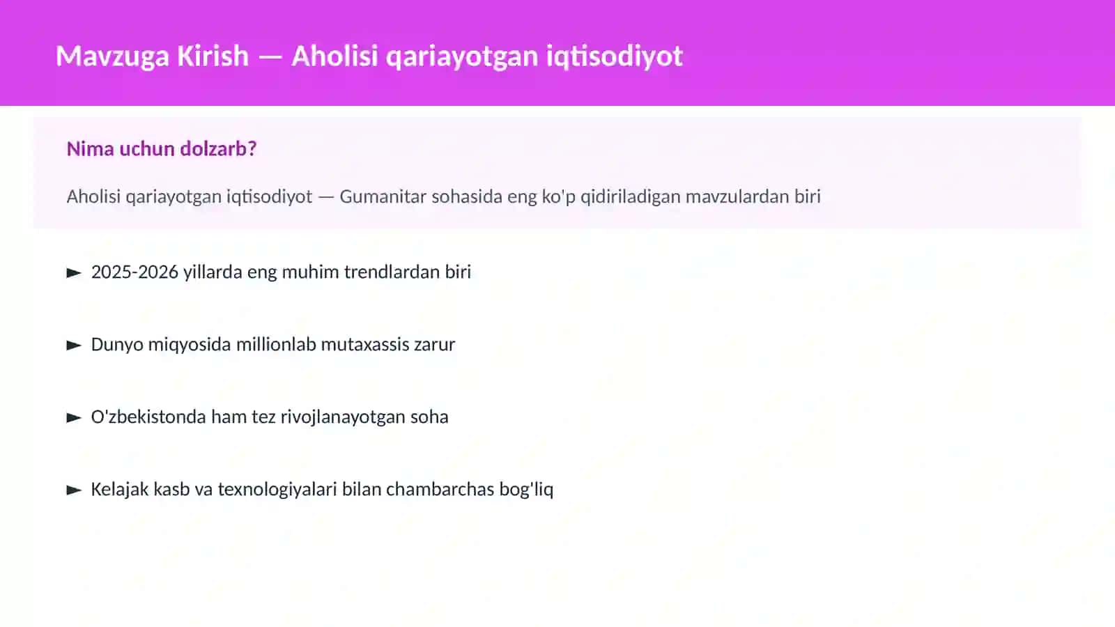 Aholisi qariayotgan iqtisodiyot 2