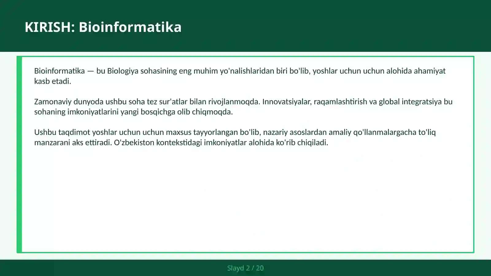 BIOINFORMATIKA BLAST sekvenslash — yoshlar uchun 2