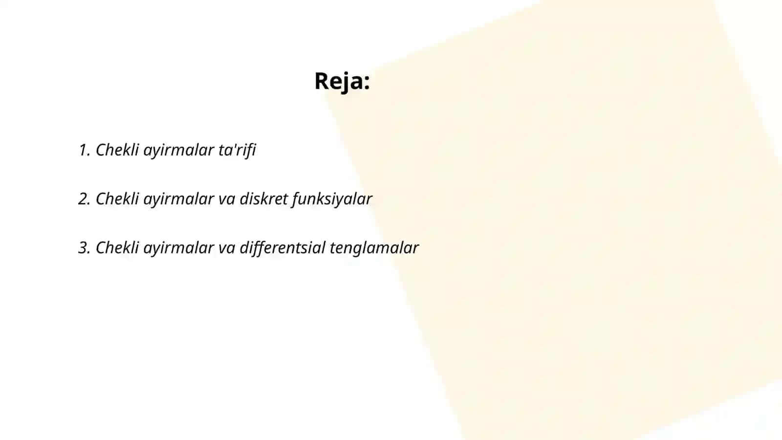 Chekli ayirmalar va ularning xossalari 2
