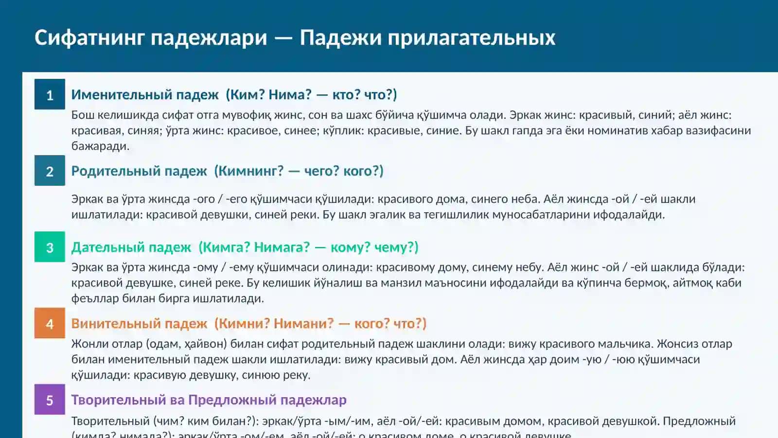Сифатнинг падежлари 2