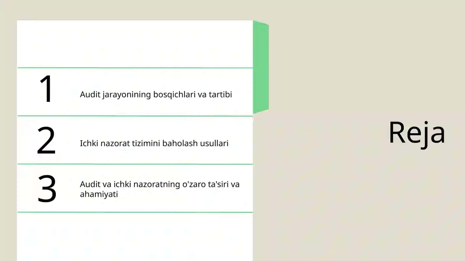 Auditlik tekshiruvi jarayoni ichki nazorat tizimini o'rganish hamda nazorati 2