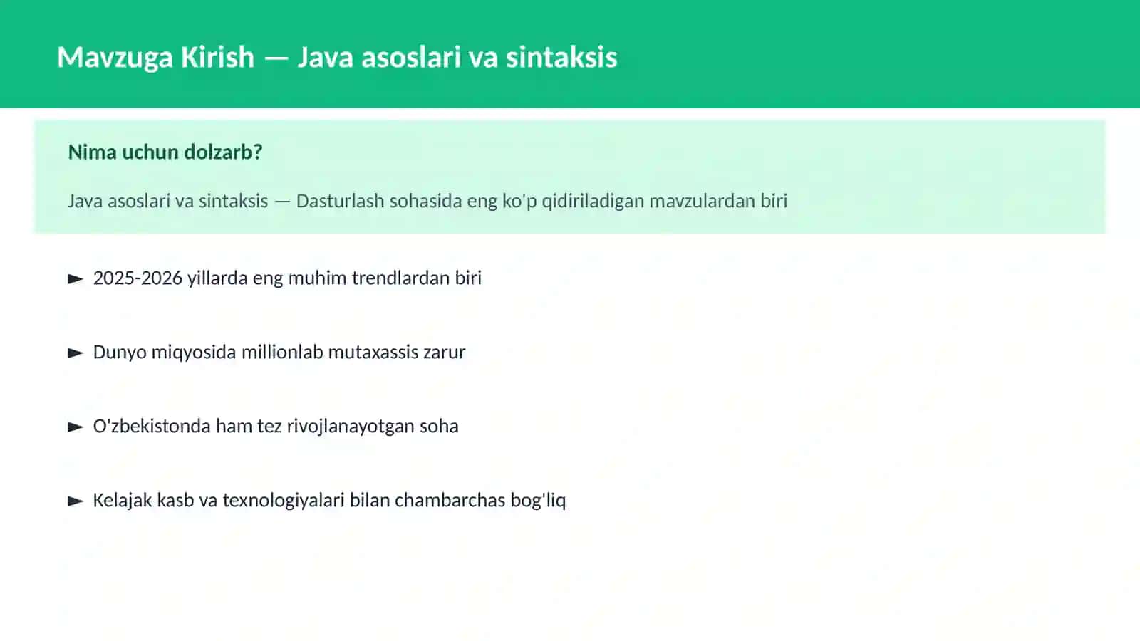 DASTURLASH | JAVA VA KORXONA 2