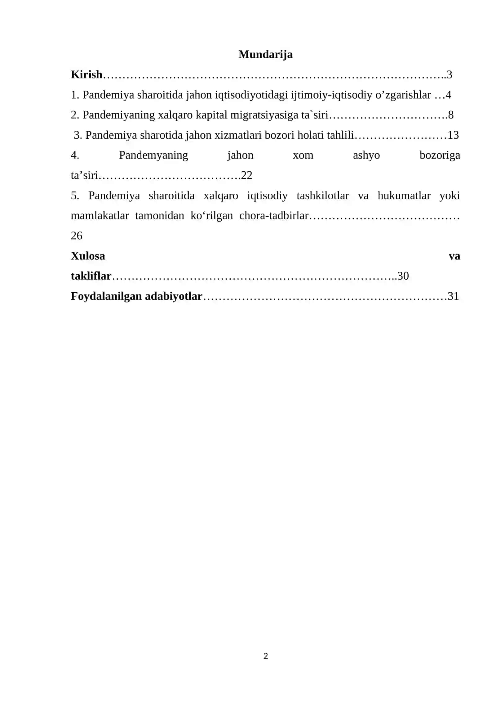 Pandemiyaning jahon iqtisodiyotiga salbiy ta’siri 2