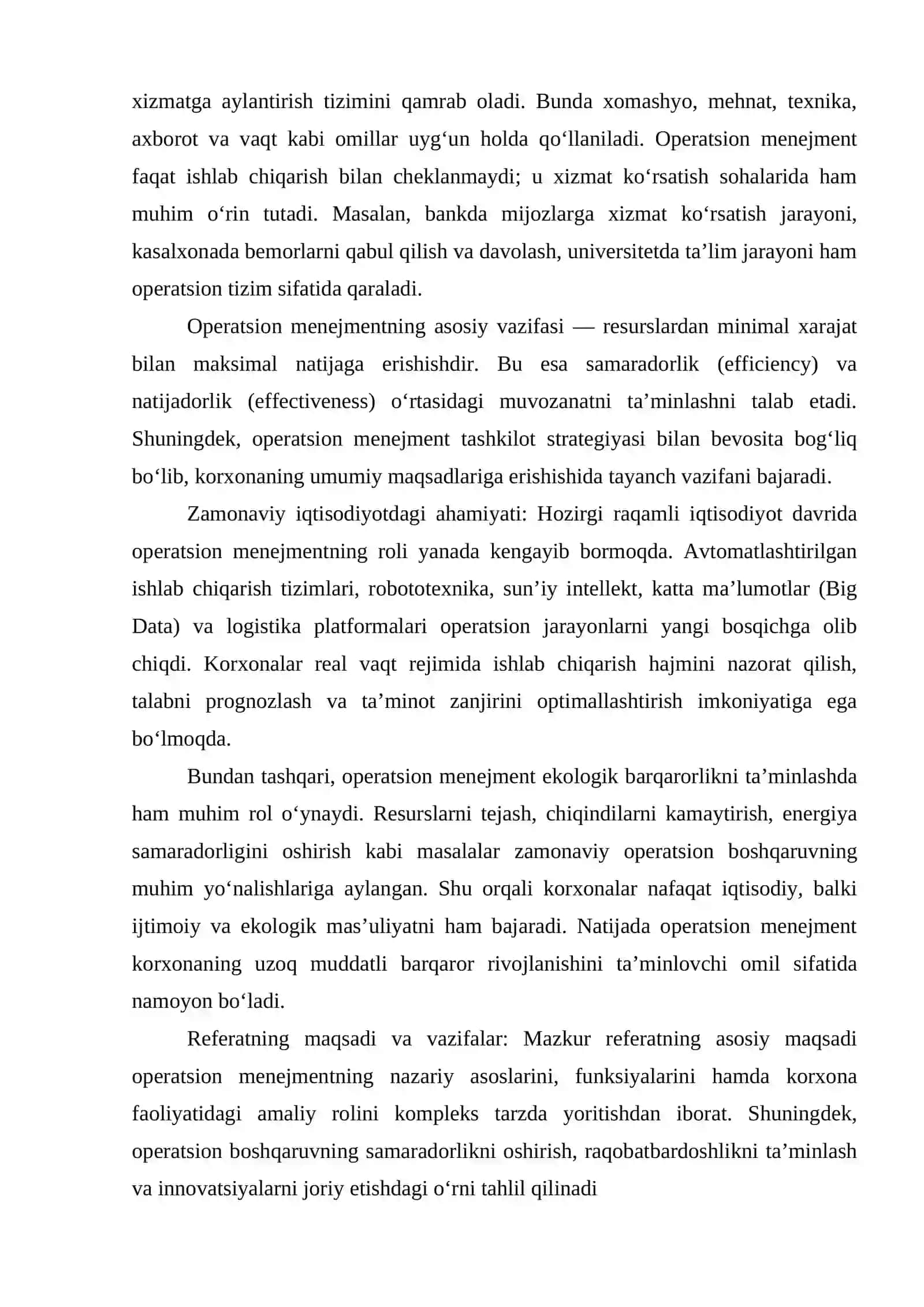 OPERATSION MENEJMENTNING MOHIYATI VA VAZIFALARI 2