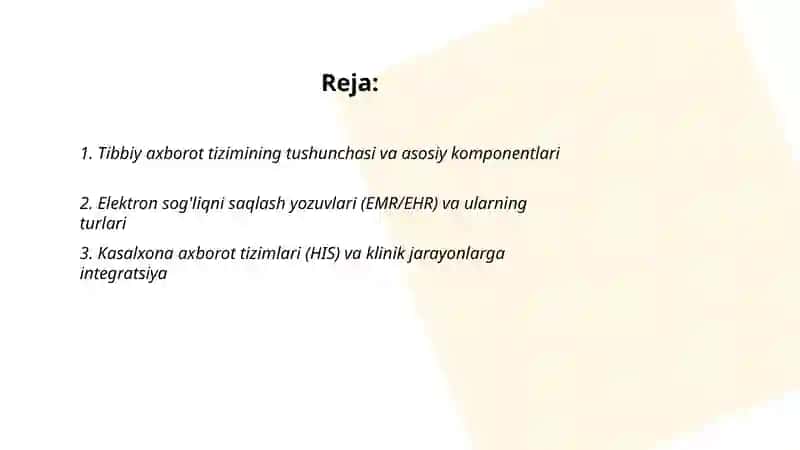 Tibbiy axborot tizimi 2