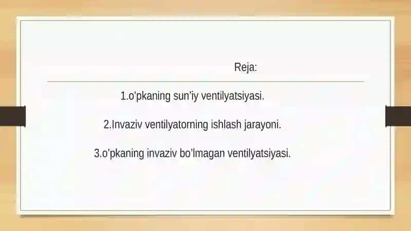O'pkaning sun'iy ventilyatsiyasi 2