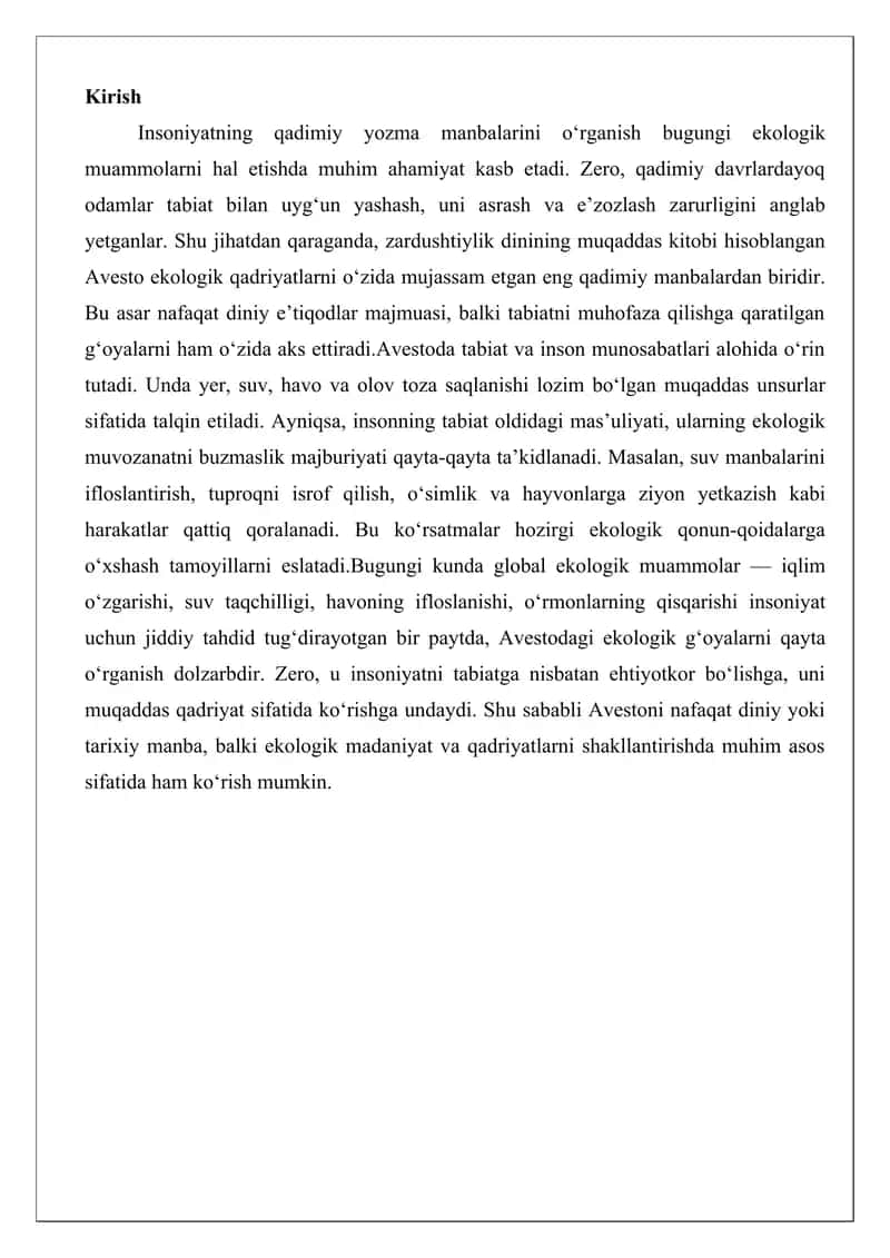 Avestoda ekologiya masalalari 2