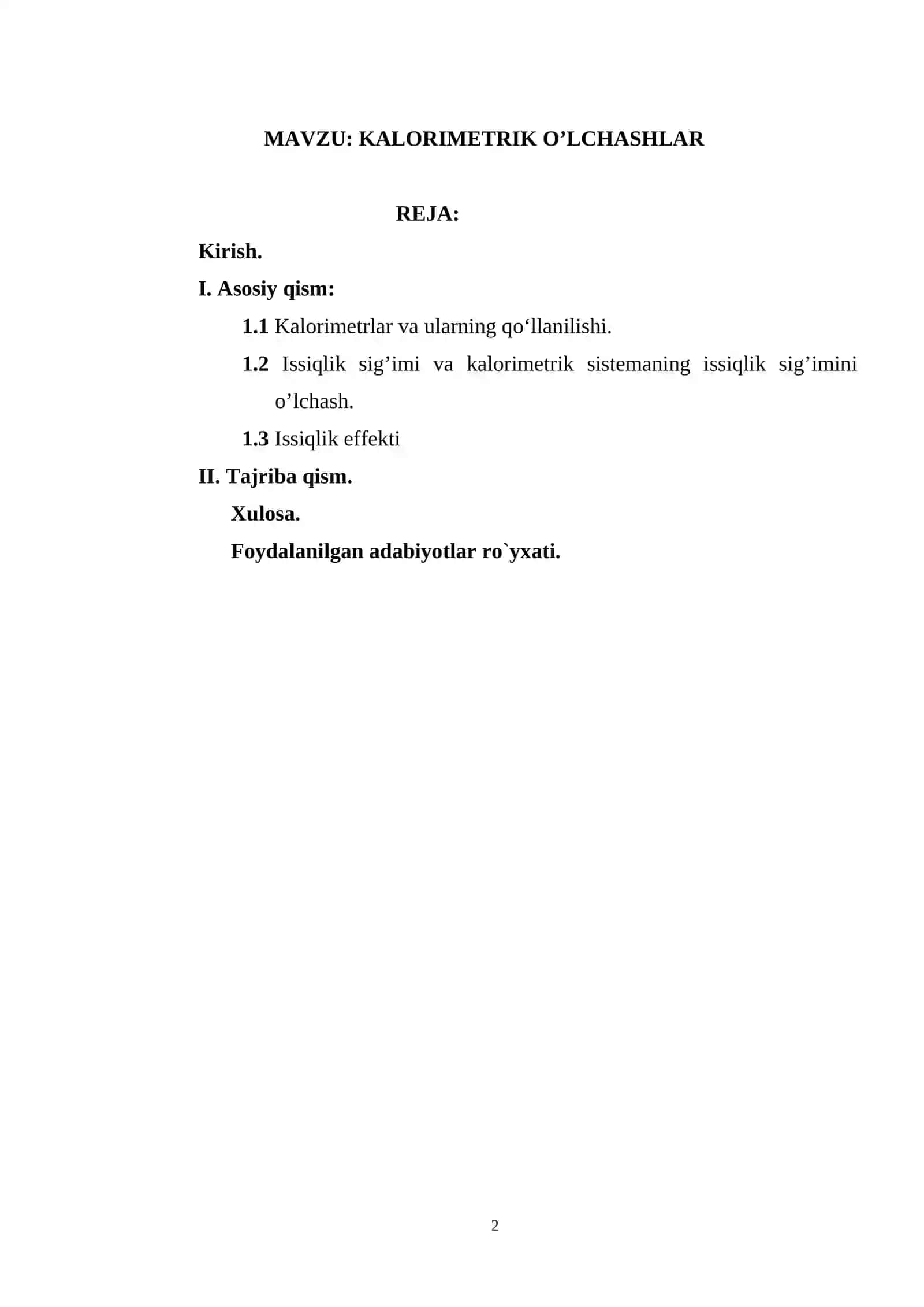 Kalorimetrik o`lchashlar 2