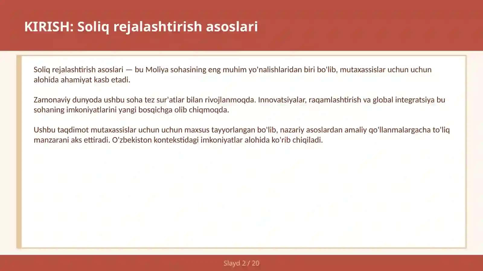 Soliq rejalashtirish asoslari 2