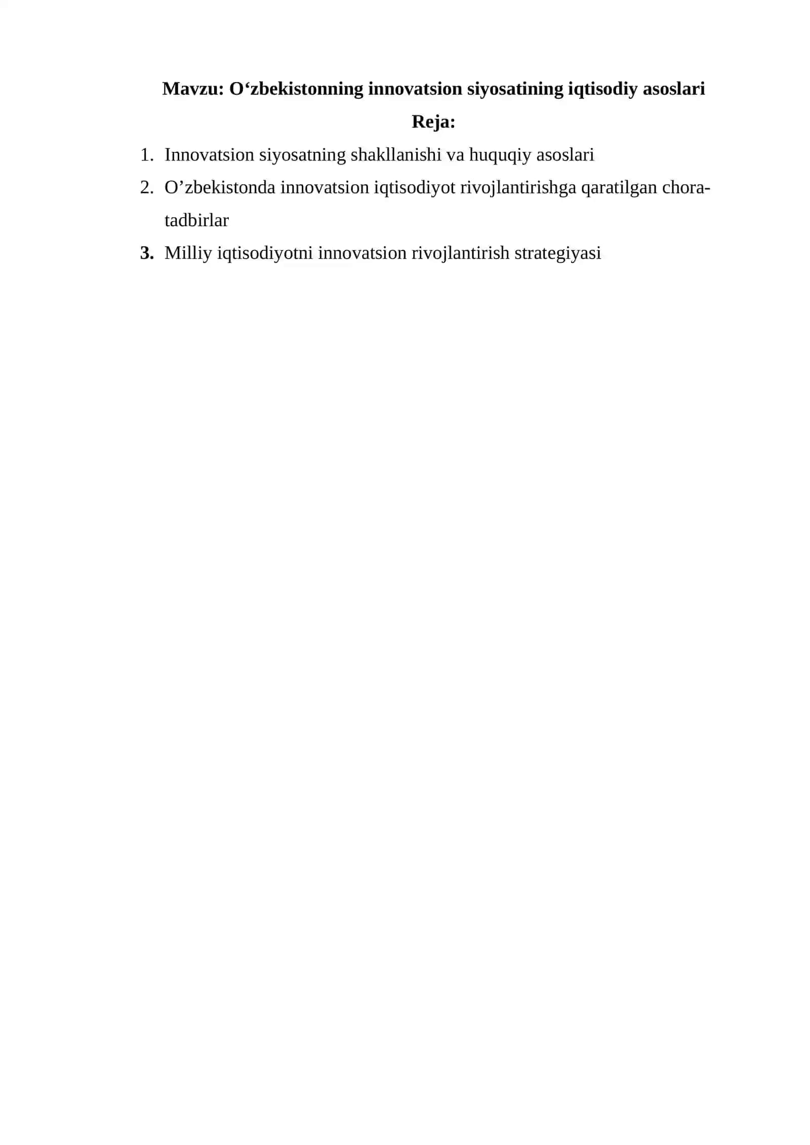 O‘zbekistonning innovatsion siyosatining iqtisodiy asoslari 2