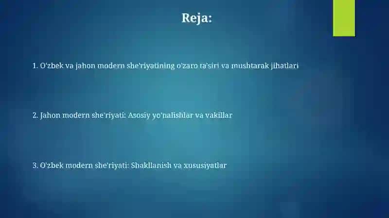 O‘zbek va jahon modernism she’riyati 2
