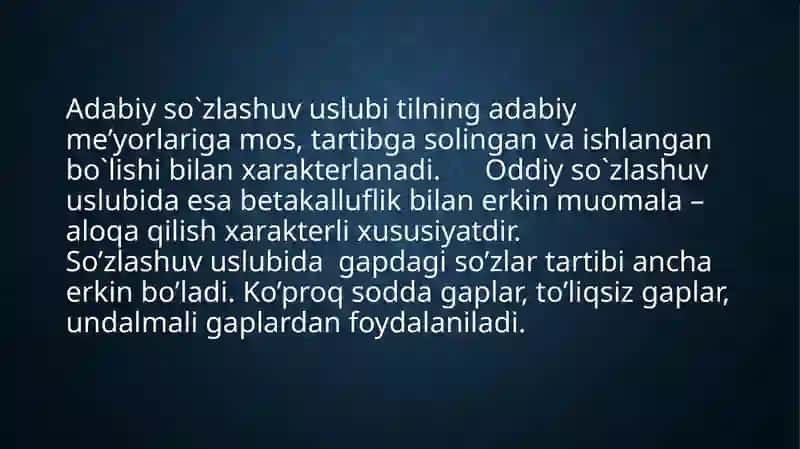 o'zbek adabiy til me'yorlari nutqning uslubiy shakllari 2