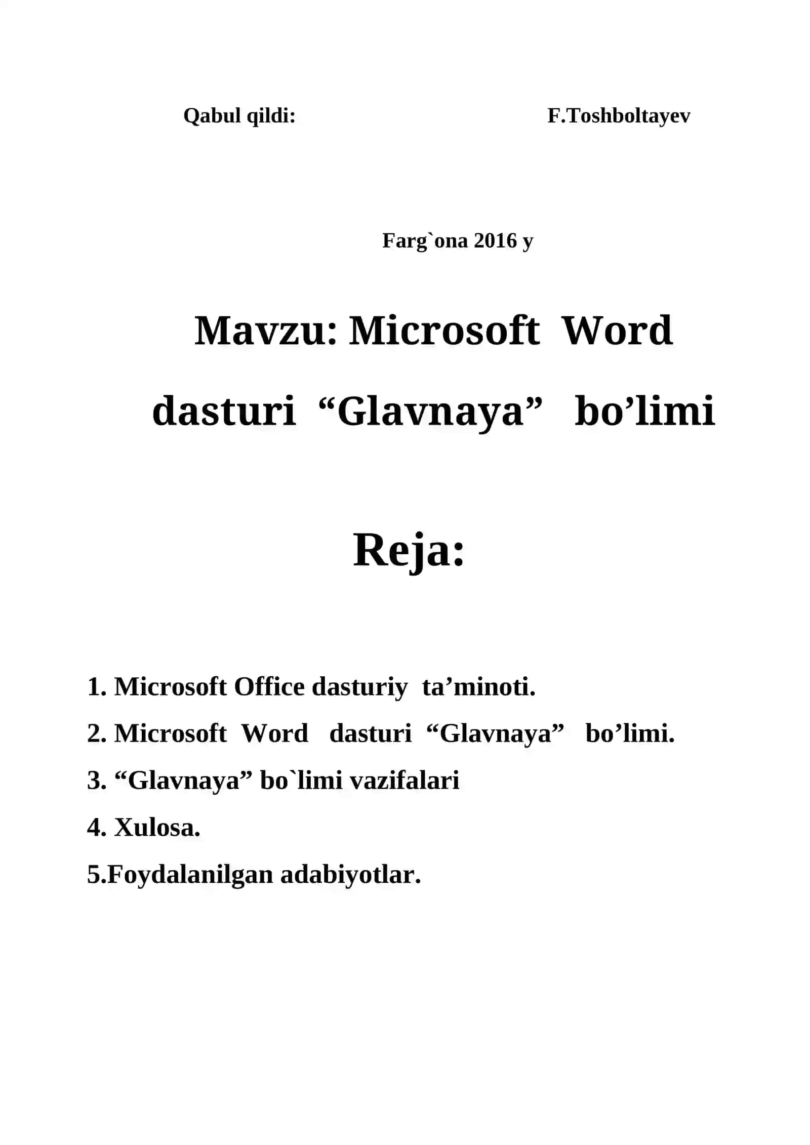 Microsoft Word dasturi “Glavnaya” bo’limi 2