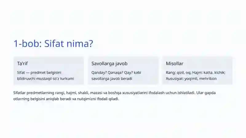 Sifatlarning gapdagi vazifalari 2