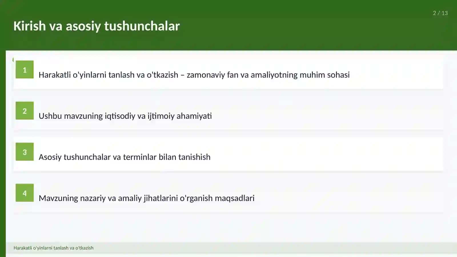 Harakatli o'yinlarni tanlash va o'tkazish 2