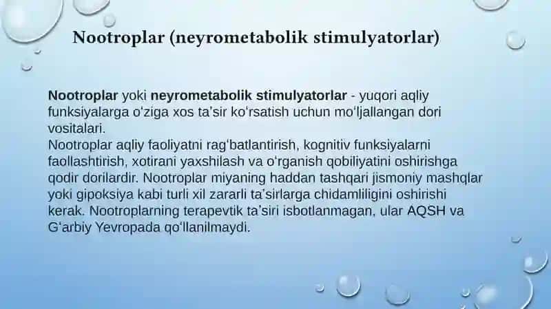 Nootrop vositalar. analeptiklar 2