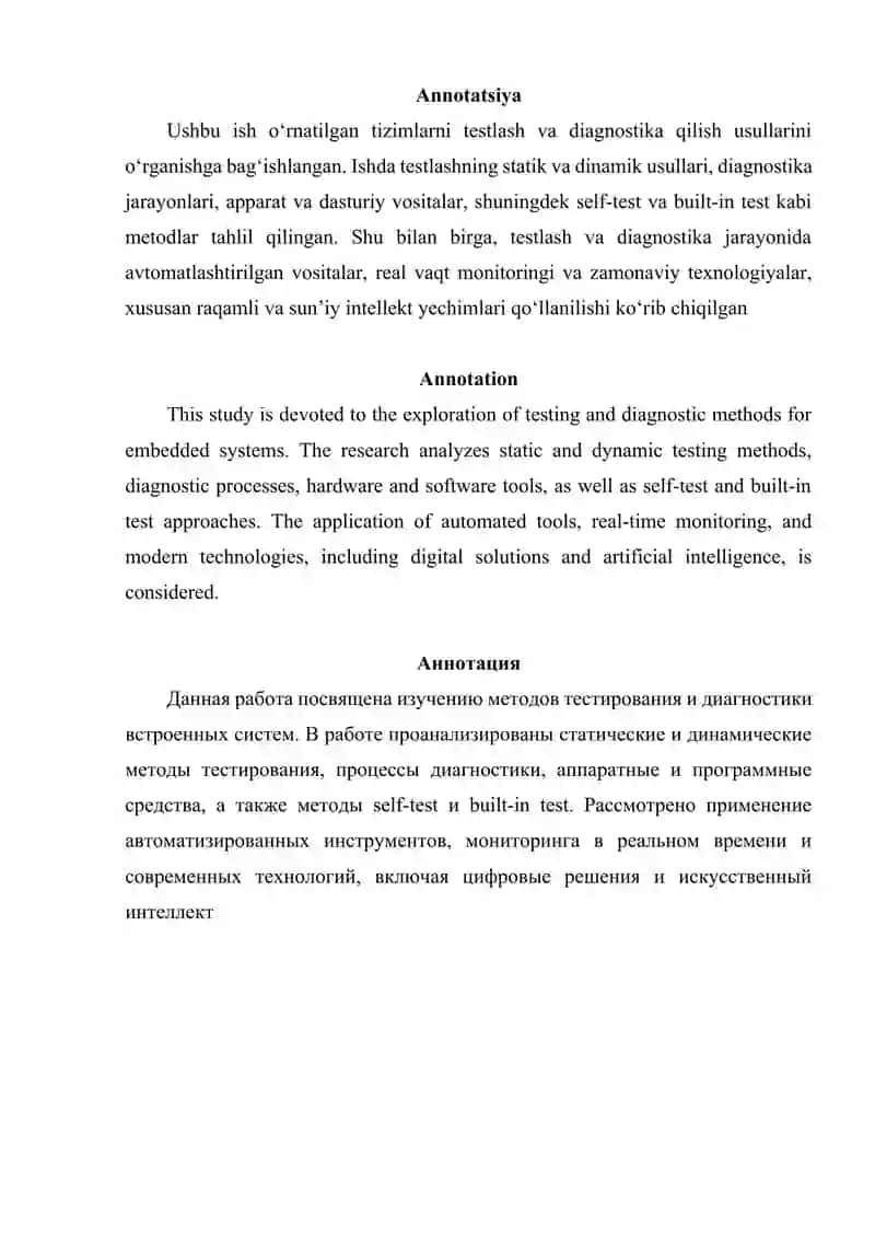 O‘RNATILGAN TIZIMLARNI TESTLASH VA DIAGNOSTIKA QILISH USULLARI 2