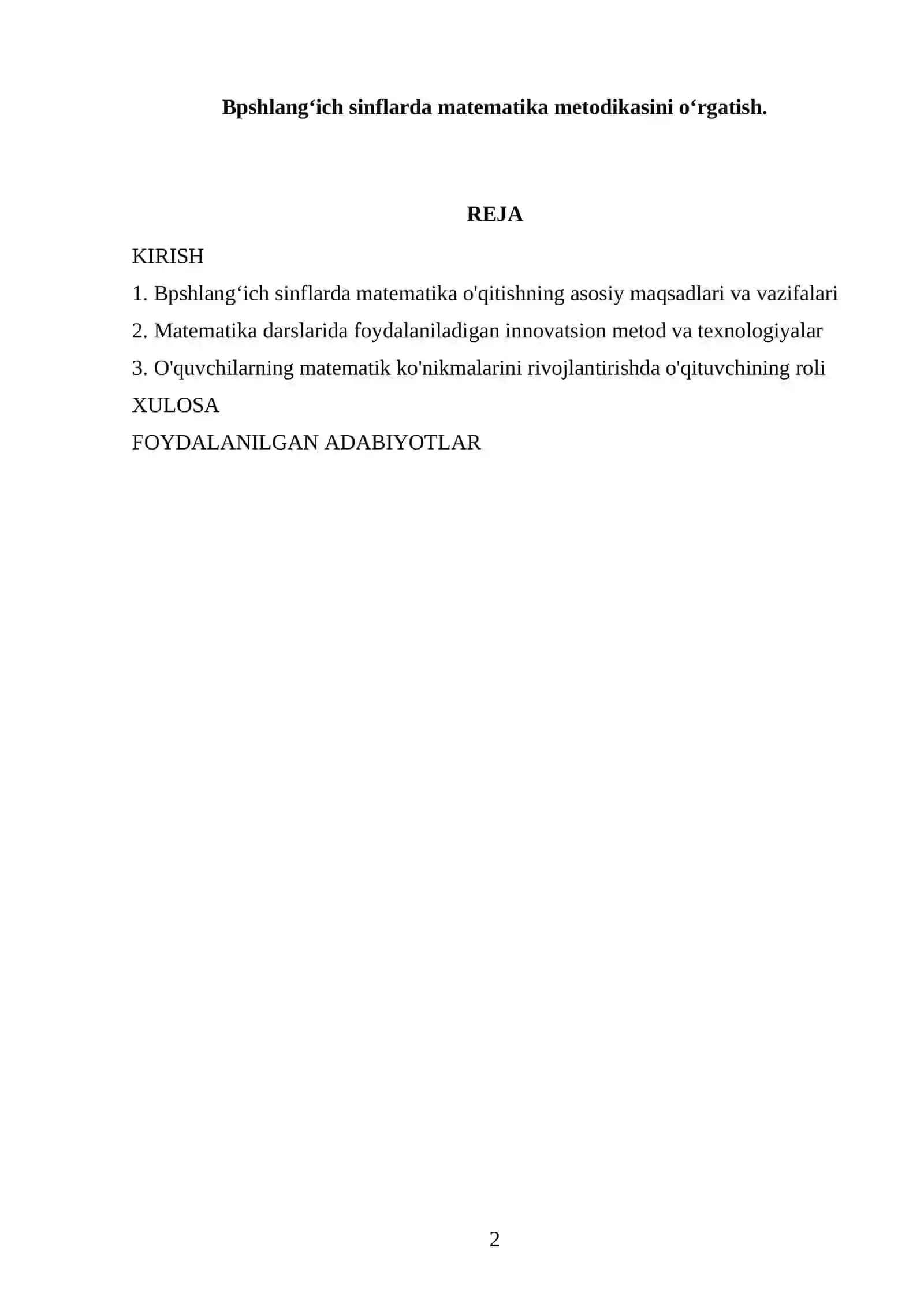 Bpshlangʻich sinflarda matematika metodikasini oʻrgatish 2