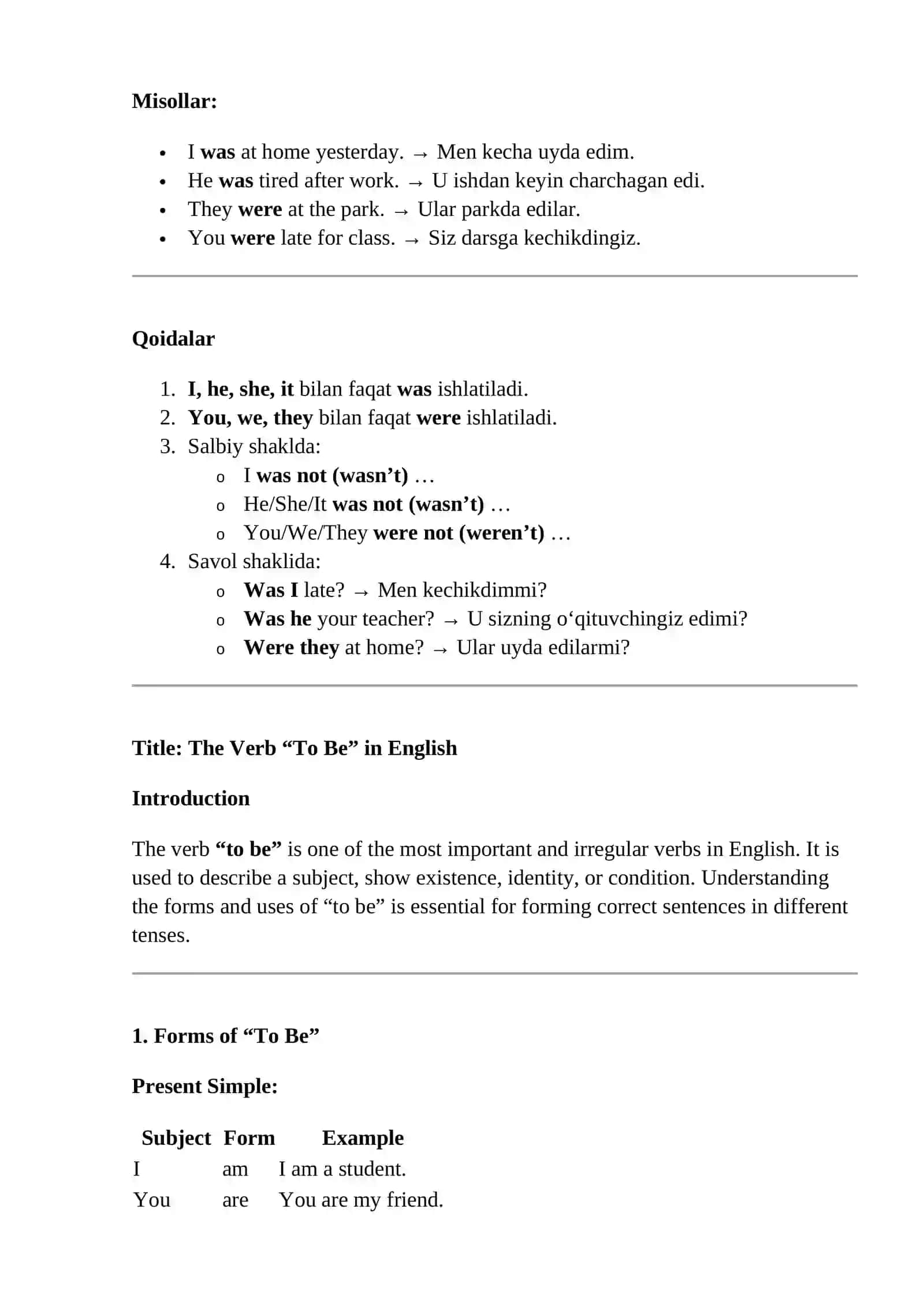 To be – hozirgi zamon (Present Simple) 2