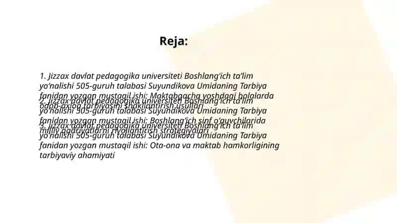 Suyundikova Umidaning Tarbiya 2