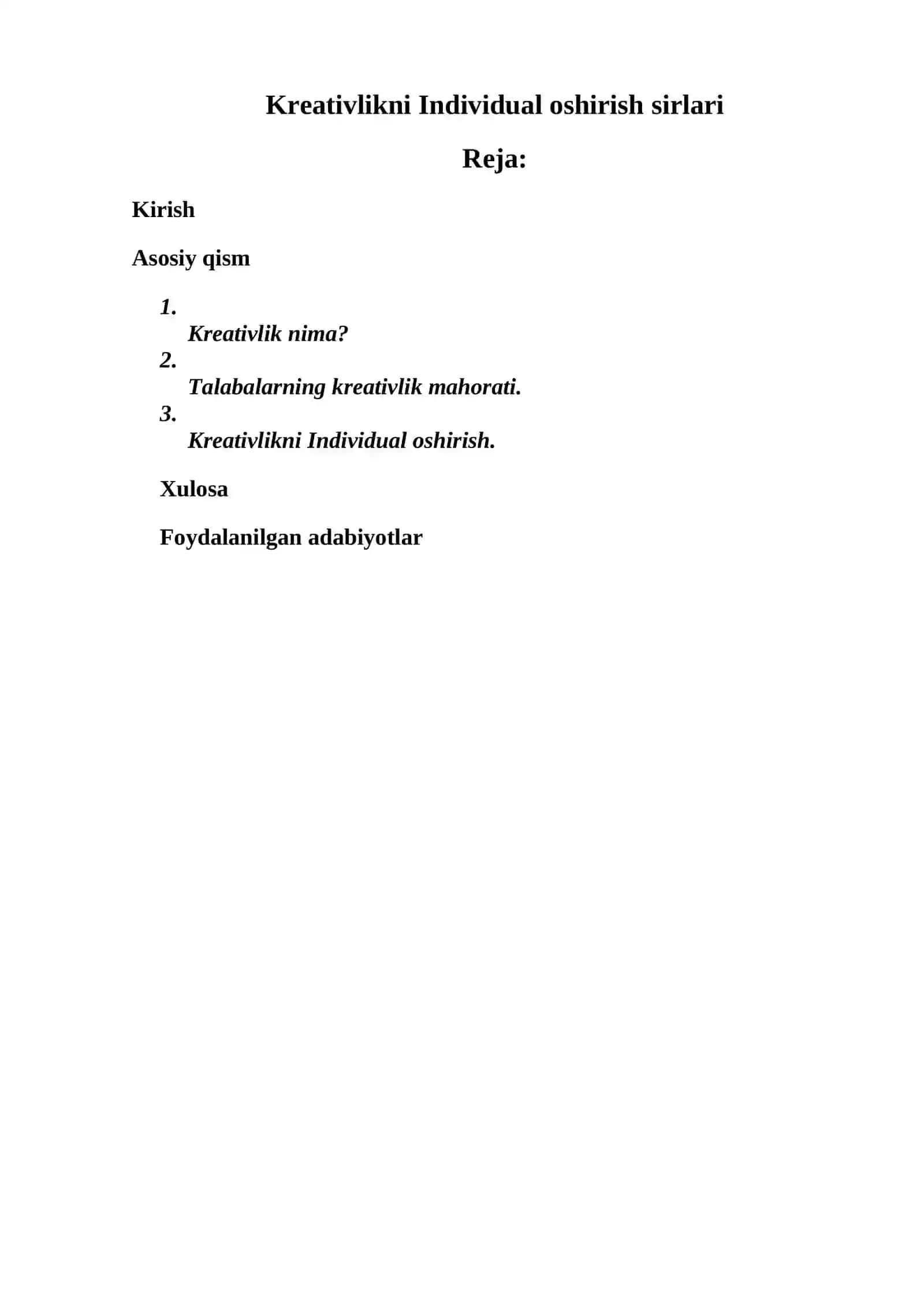 Kreativlikni Individual oshirish sirlari. 2
