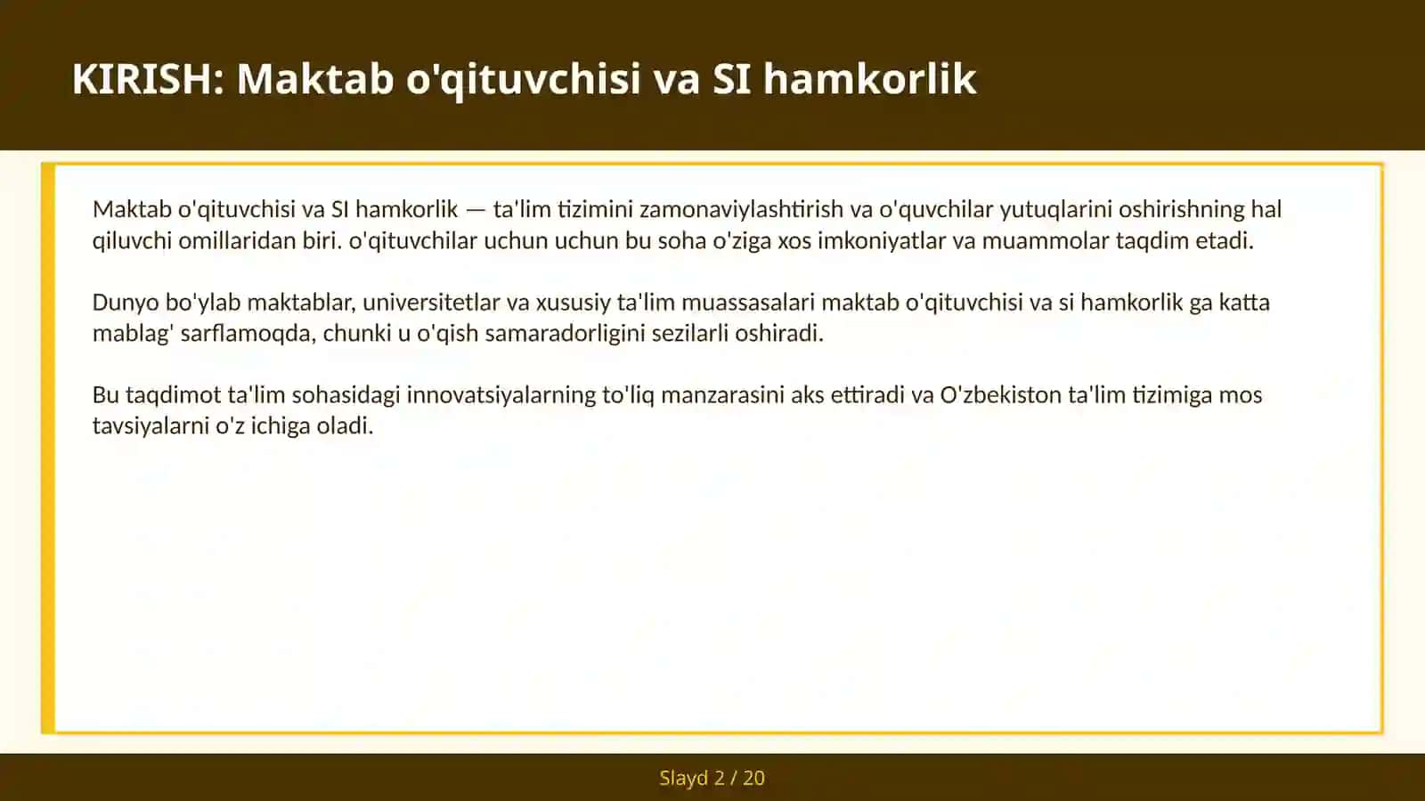Maktab o'qituvchisi va SI hamkorlik 2