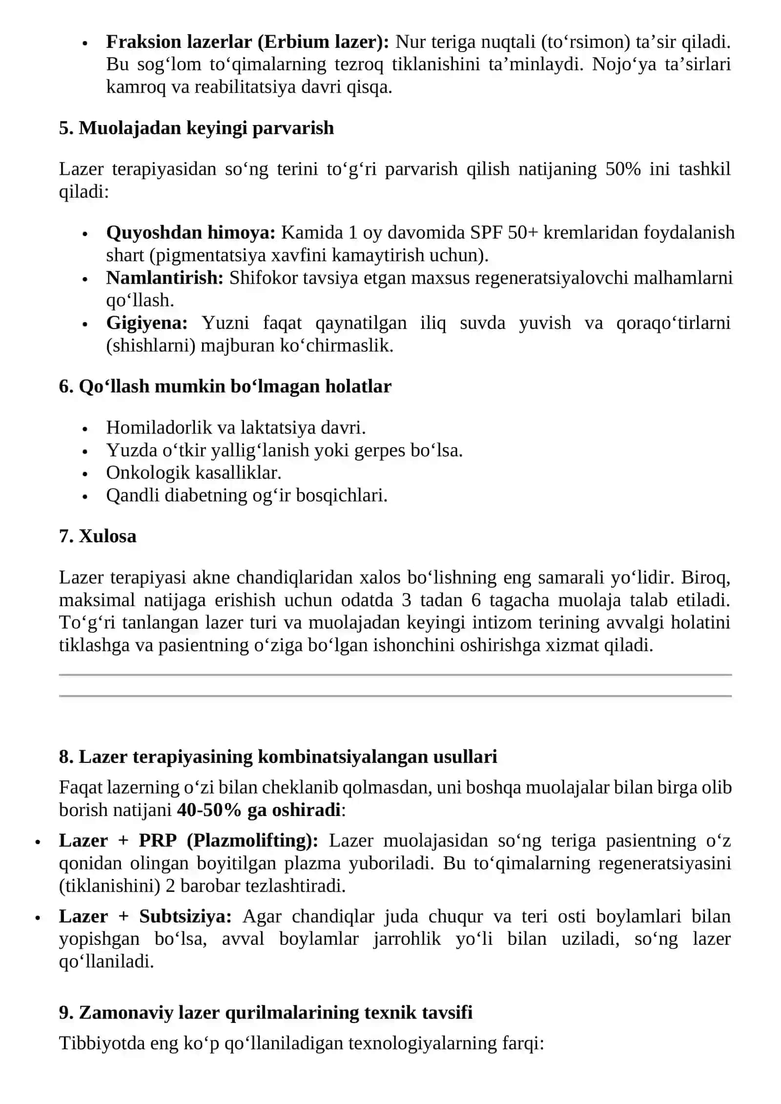 Xusunbuzardan qolgan chandiqlarda lazer terapiyasini qo‘llash 2
