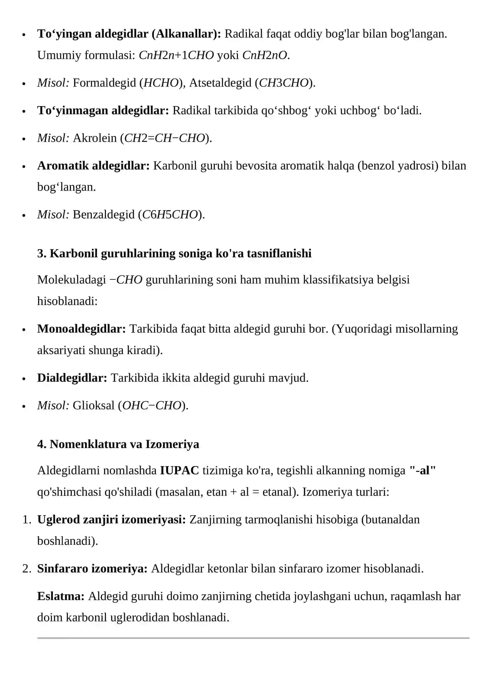 Aldegidlarning klassifikatsiyasi 2