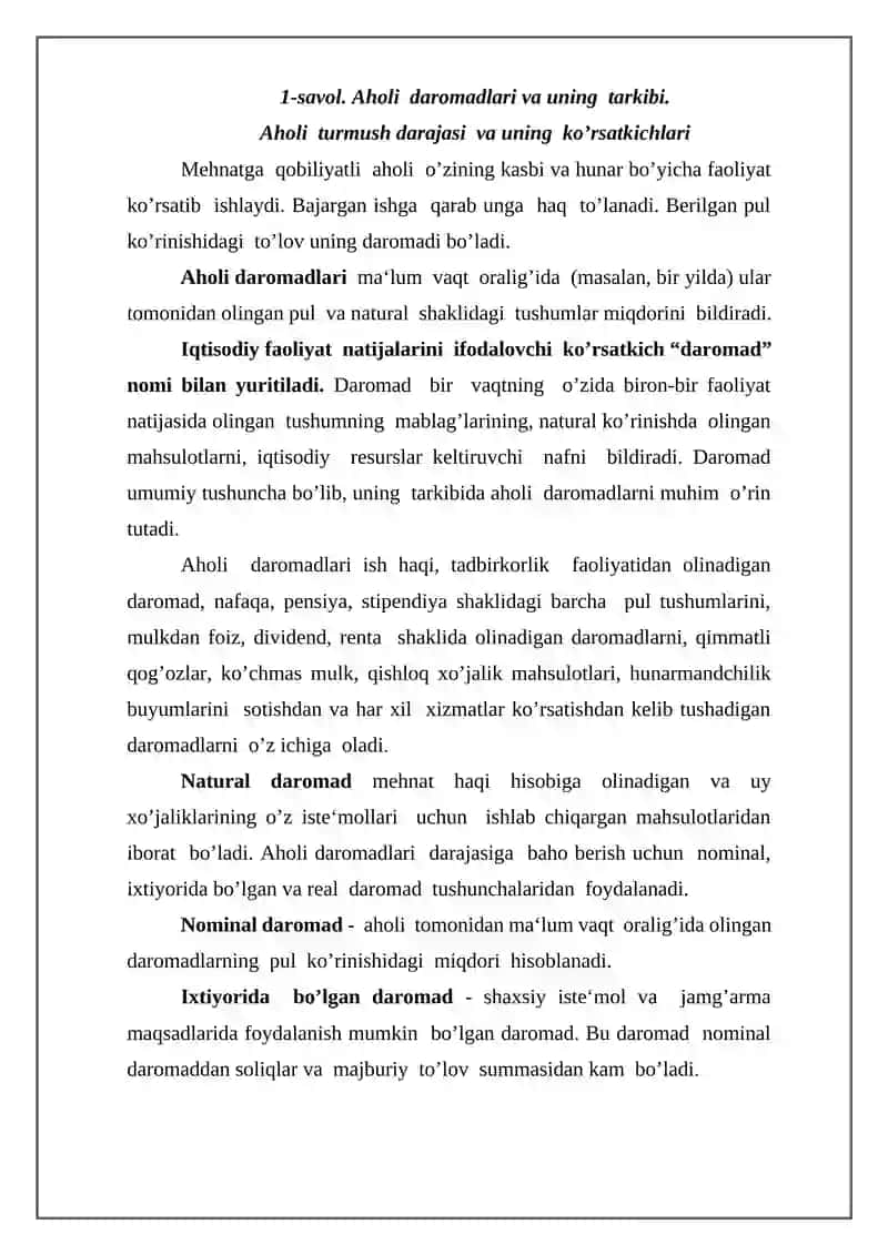 Aholi daromadlari va uning tarkibi 2