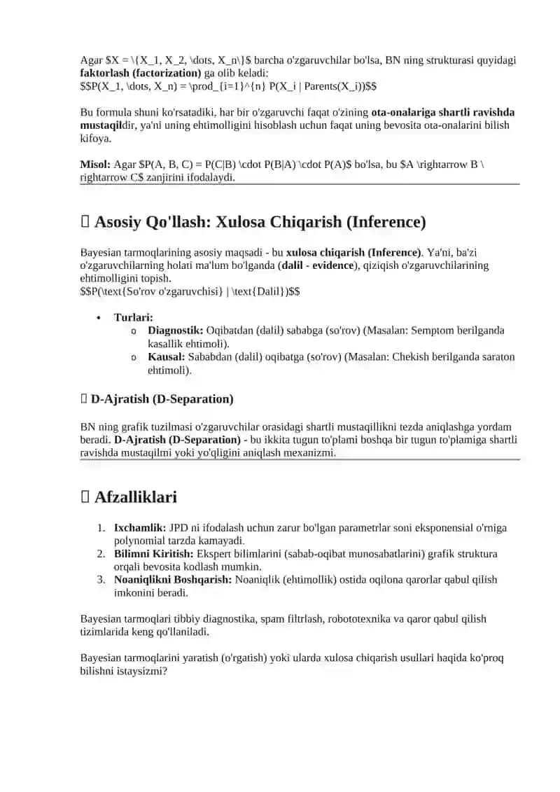 Bayesian Tarmoqlarining Asoslari 2