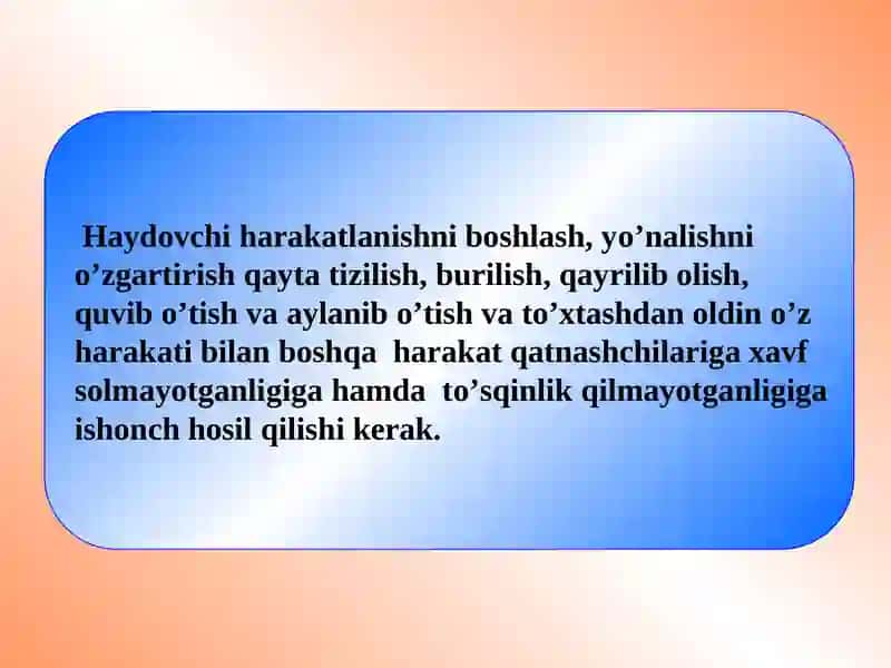 Harakatlanishni boshlash, yo’nalishni o’zgartirish 2