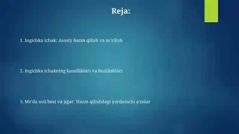 Hazm sistemasini o'rta qismi 2