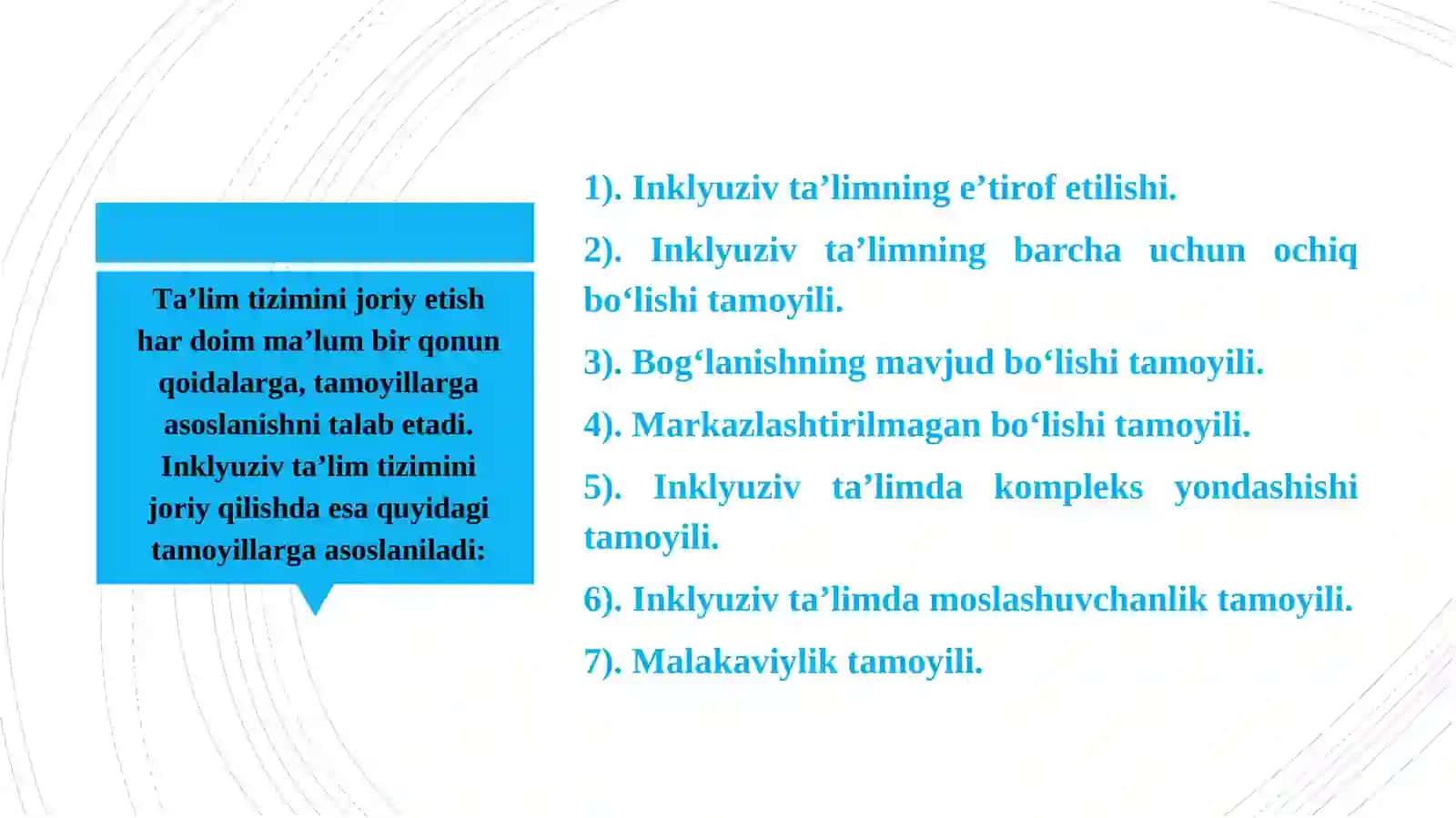 Inklyuziv ta'limning tamoyillari va bosqichlari 2