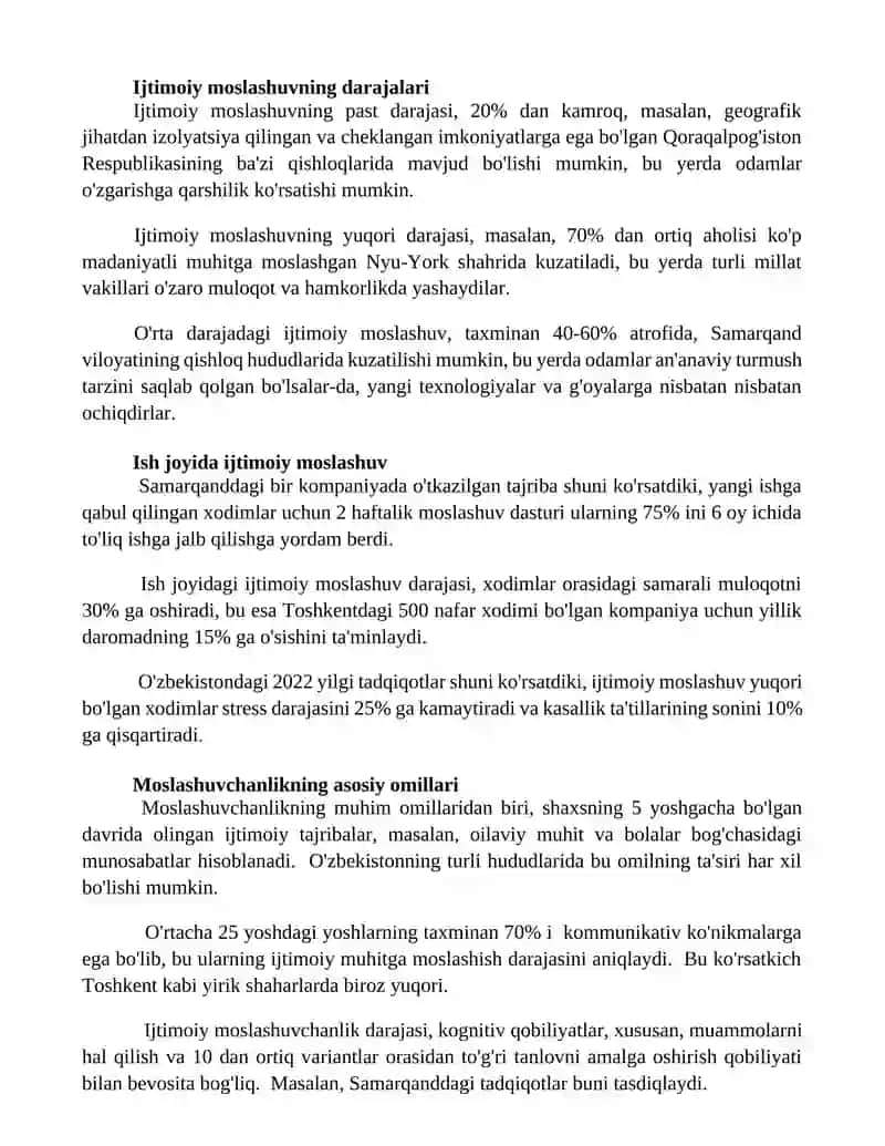 Ijtimoiy moslashuvchanlikni darajalari 2