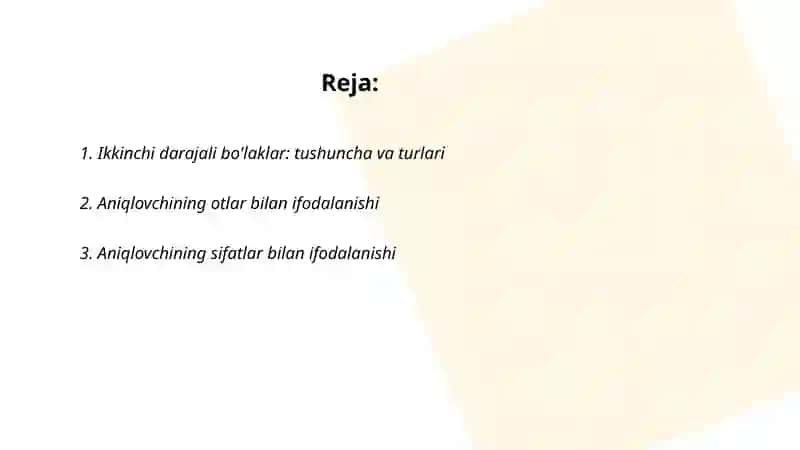 Ikkinchi darajali bo'laklarining ifodalanishi 2