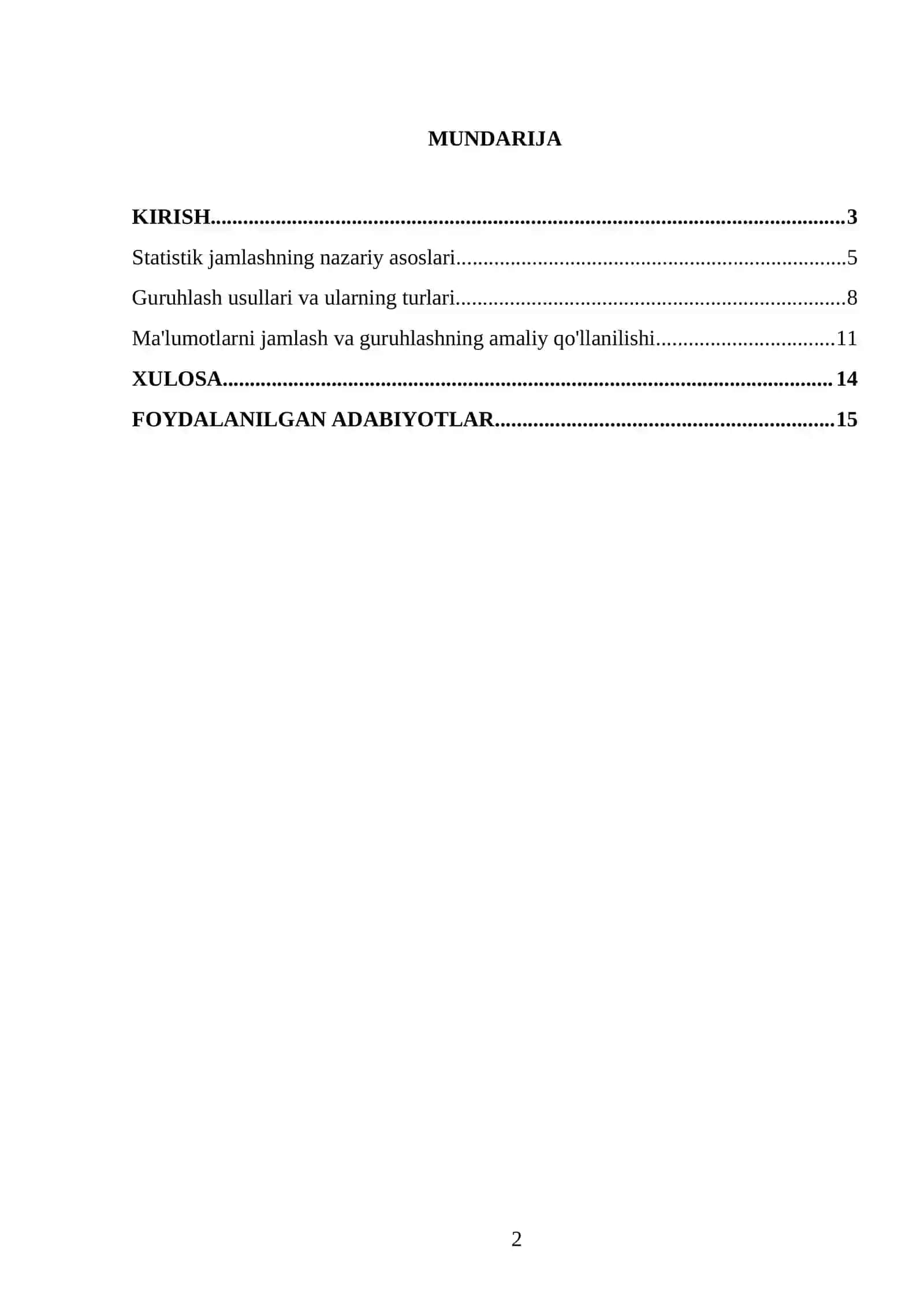 Statistik jamlash va guruhlash 2