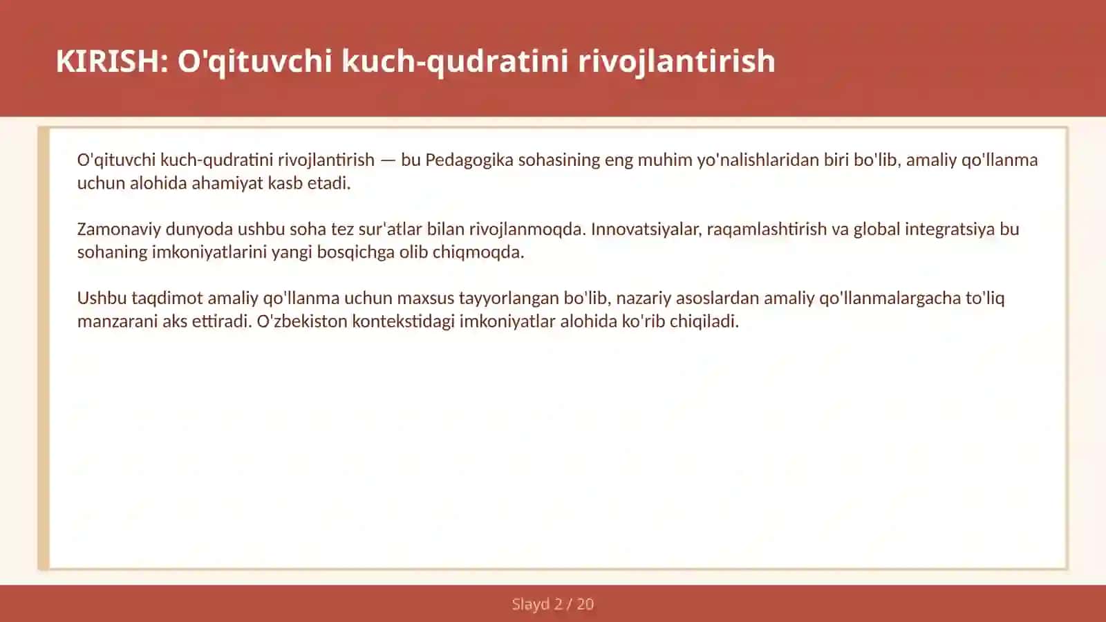 O'qituvchi kuch-qudratini rivojlantirish 2