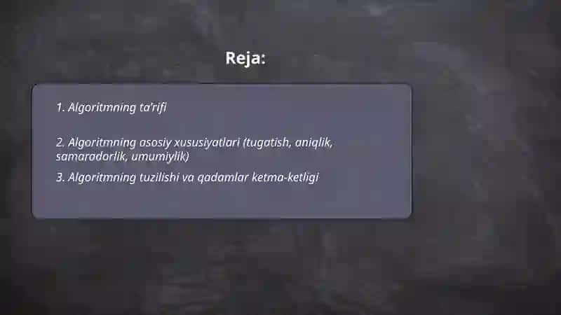 Algoritm tushunchasi 2