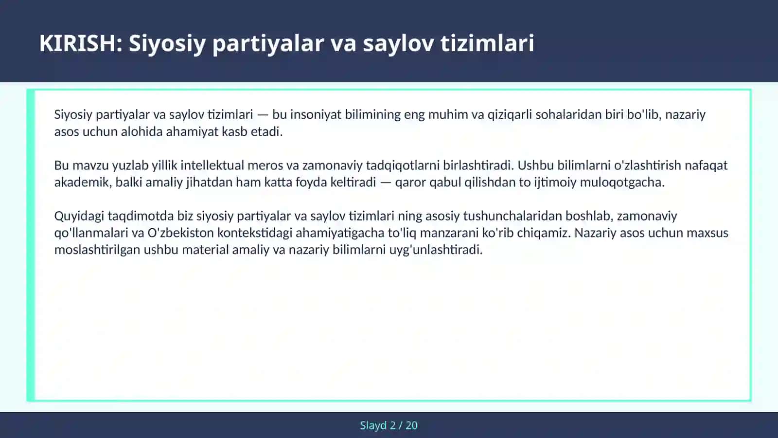 Siyosiy Partiyalar va Saylov Tizimlari 2