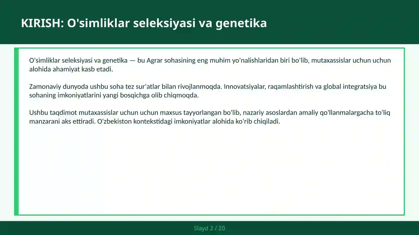 O'simliklar seleksiyasi va genetika 2