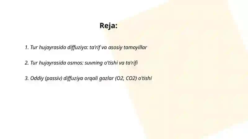Tur hujayrasida diffuziya va osmos 2