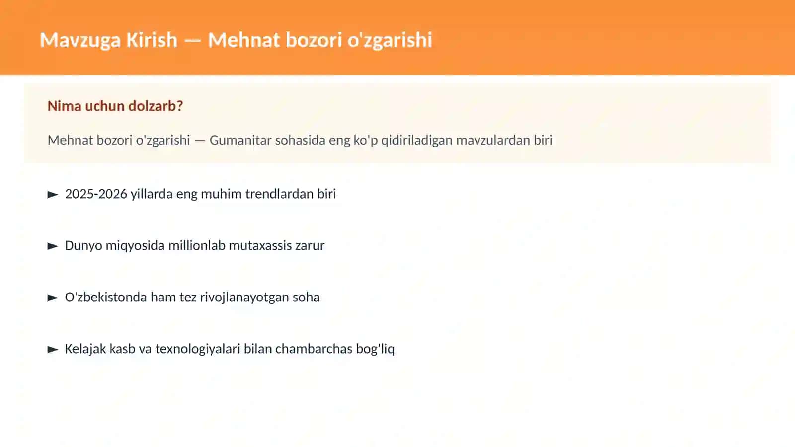 Mehnat bozori o'zgarishi 2