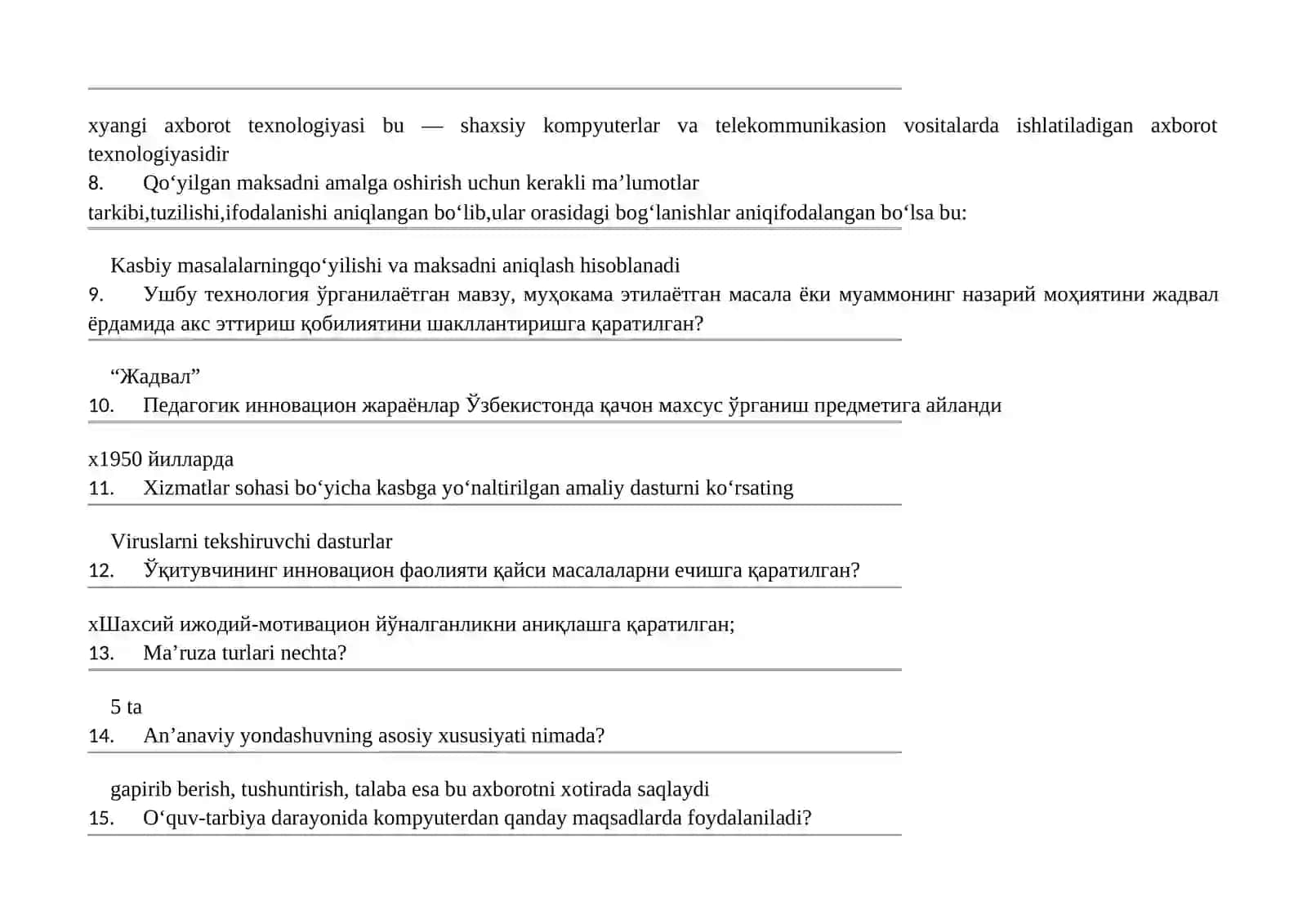 PEDAGOGIKA FANIDAN SAVOL-JAVOB 2