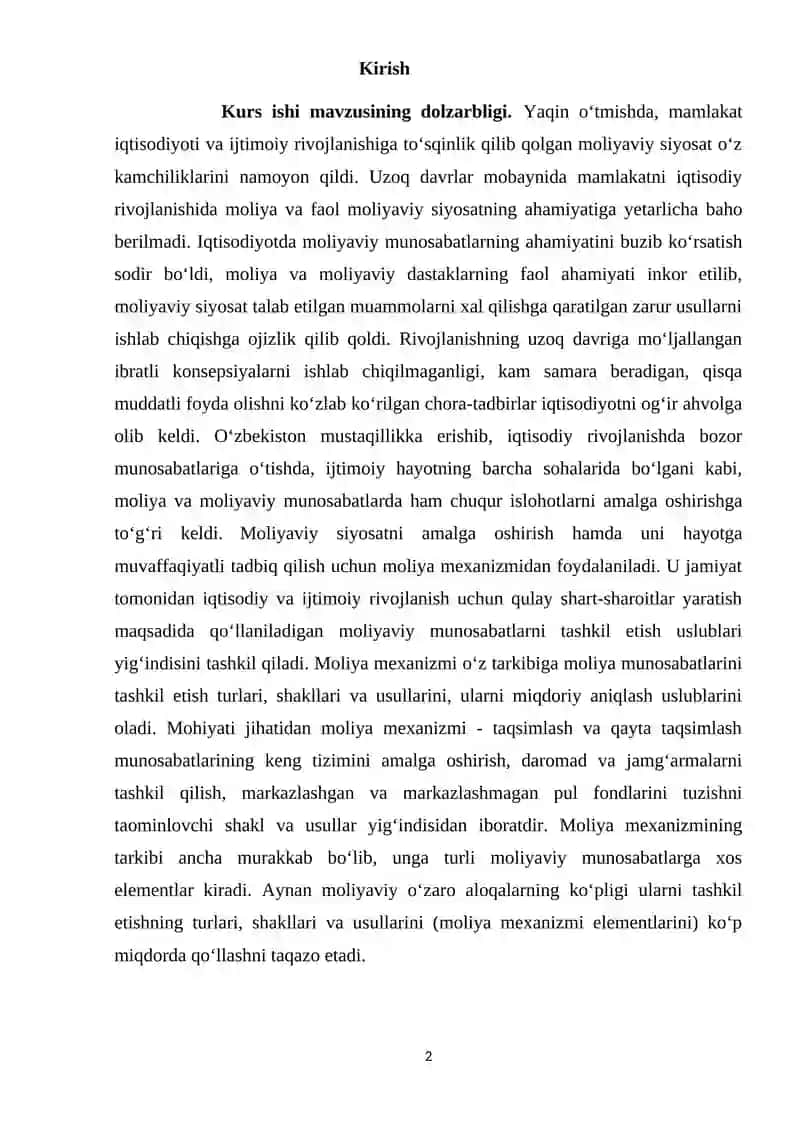 Moliya mexanizmi, uning tarkibiy qismlari, elementlari va moliyaviy siyosatni amalga oshirishdagi roli 2