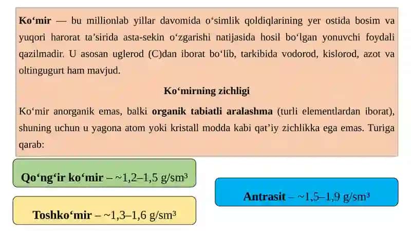 Ko‘mir xususiyatlari xossalari va qo‘llanilishi 2