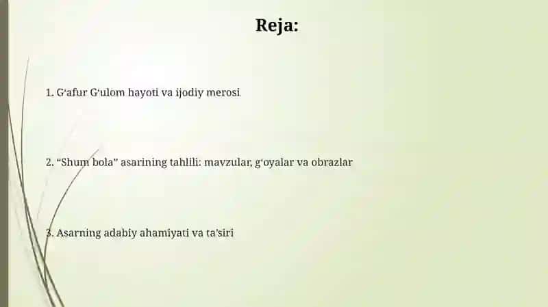 Gʻafur Gʻulom asarlari tahlili "Shum bola" 2