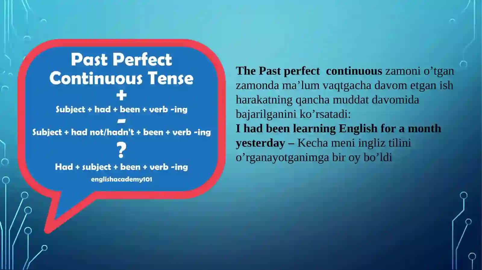Past perfect continuous 2
